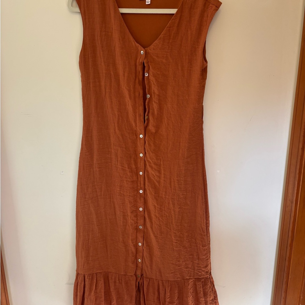 ☀️Nanette Lepore Brown Sleeveless Rust Midi Sundress Button up